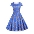 Knee-Length Colorful Printed Fabric Retro Dress